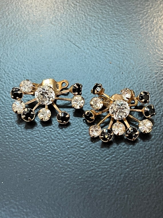 Vintage Clear/Black Rhinestone Brooch Lot Gold Fl… - image 7