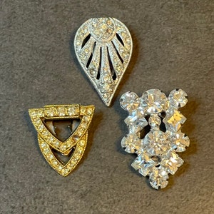 Art Deco Strass Kleiderclips Lot von 3