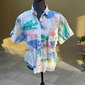 Vintage Karibik Karte Shirt Reise Souvenir Insel Druck Bluse von Annalisa Größe L