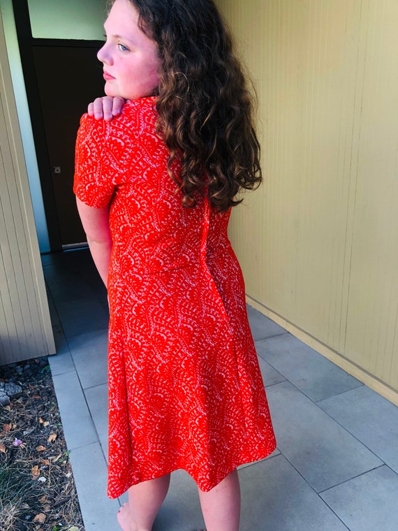 60s Red Pleated Front A Line Vintage Dress Small - image 4
