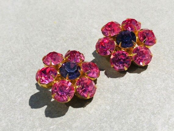 Marie Ferra pink/purple rhinestone flower clip on… - image 5