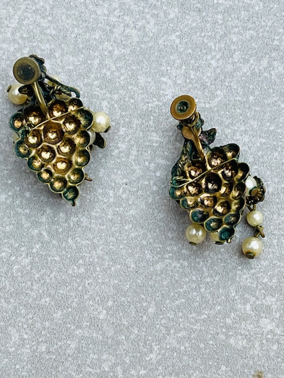 Miriam Haskell Style Grape Earrings Hanging Pearl… - image 5