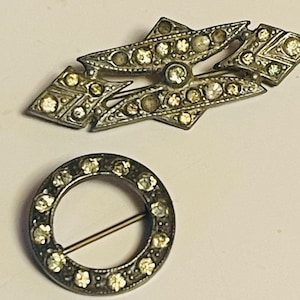 Art Deco Paste Brooches Antique Rhinestone Bar Brooch Circle Pin