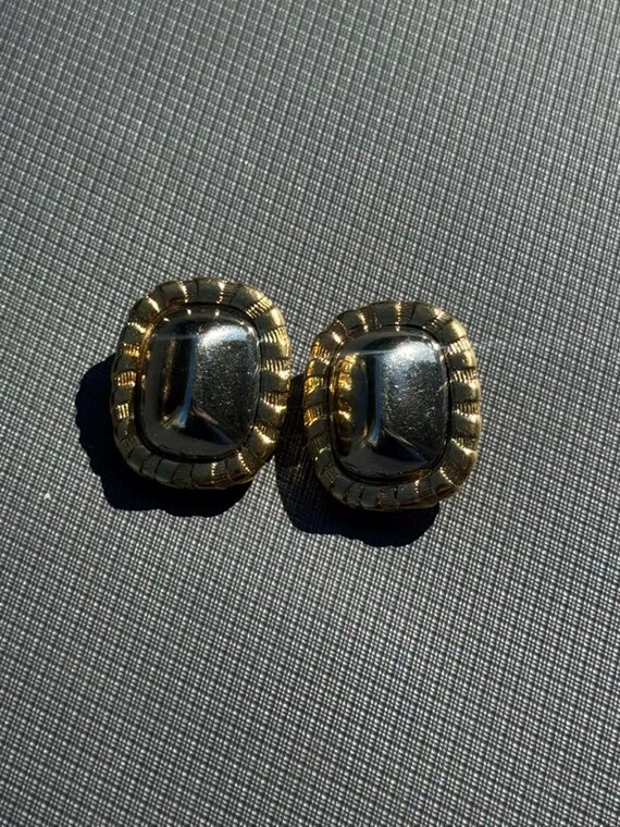 Two Tone Silver/Gold Chunky Rectangular Earrings … - image 3