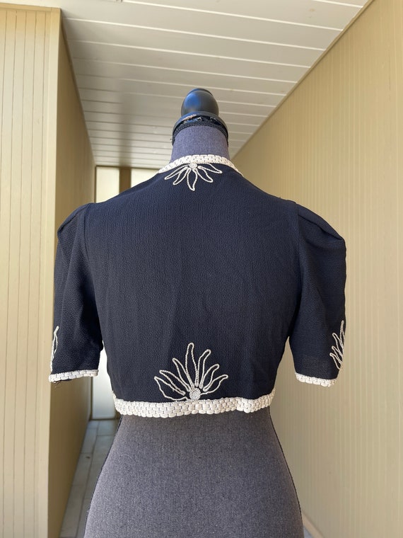 40s Bolero Jacket Cropped Shrug Hand Embroidered … - image 3