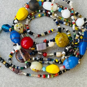 Art Deco Glass Bead Long End Of Day  Vintage Necklace Venetian Murano Italy