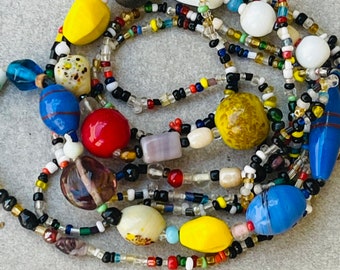 Art Deco Glass Bead Long End Of Day  Vintage Necklace Venetian Murano Italy