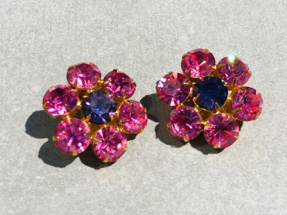 Marie Ferra pink/purple rhinestone flower clip on… - image 2