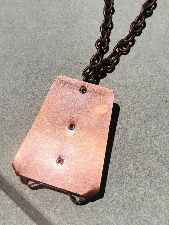 Copper Huge Vintage Modernist Pendant Chain Link … - image 4