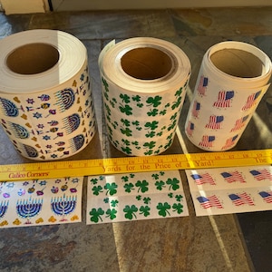 Stickers vintage en rouleau de Mme Grossman, trèfles trèfles de Hanoukka, reflets du drapeau américain, plusieurs feuilles disponibles