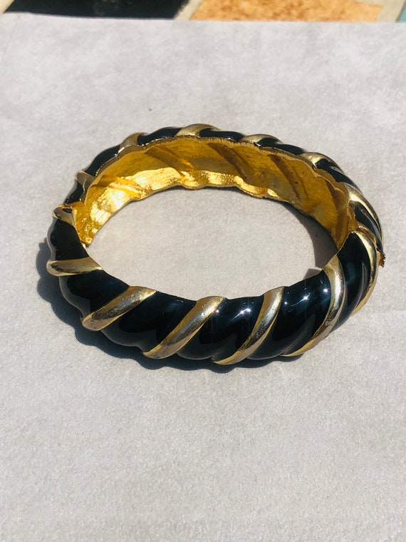 KJL Black/Gold Vintage Clamp Bracelet Enameled Ban