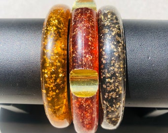 Lucite Bangle Trio Confetti Translucent Vintage Stacking Bracelets