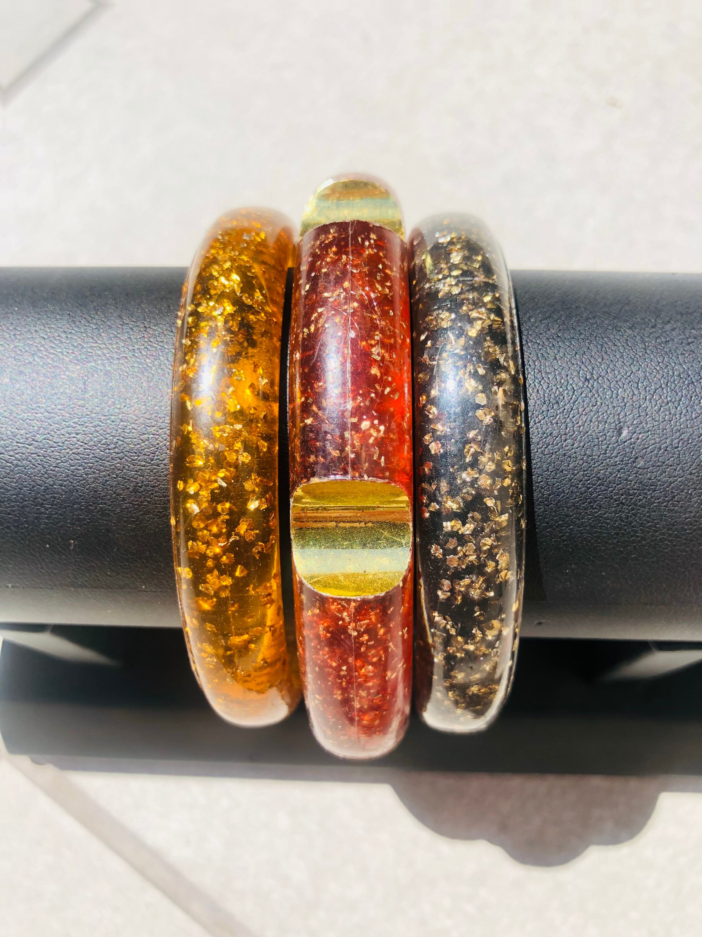 Lucite Bangle Trio Confetti Translucent Vintage Stacking Bracelets 