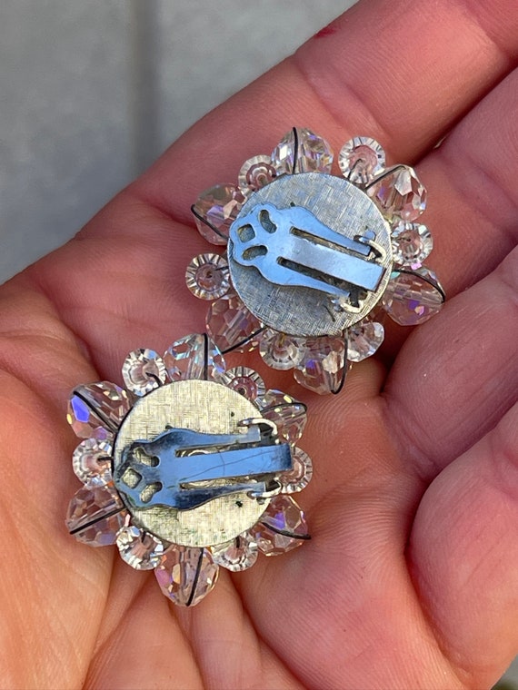 AB Crystal Flower Cluster Vintage Clip On Earrings - image 4
