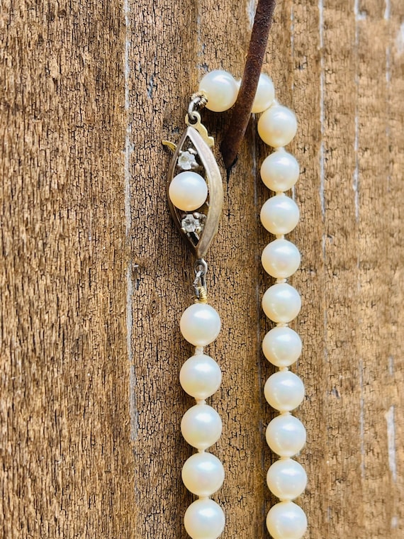 Collier De Perles En Chute Et Son Fermoir Diamants - Bijou Ancien