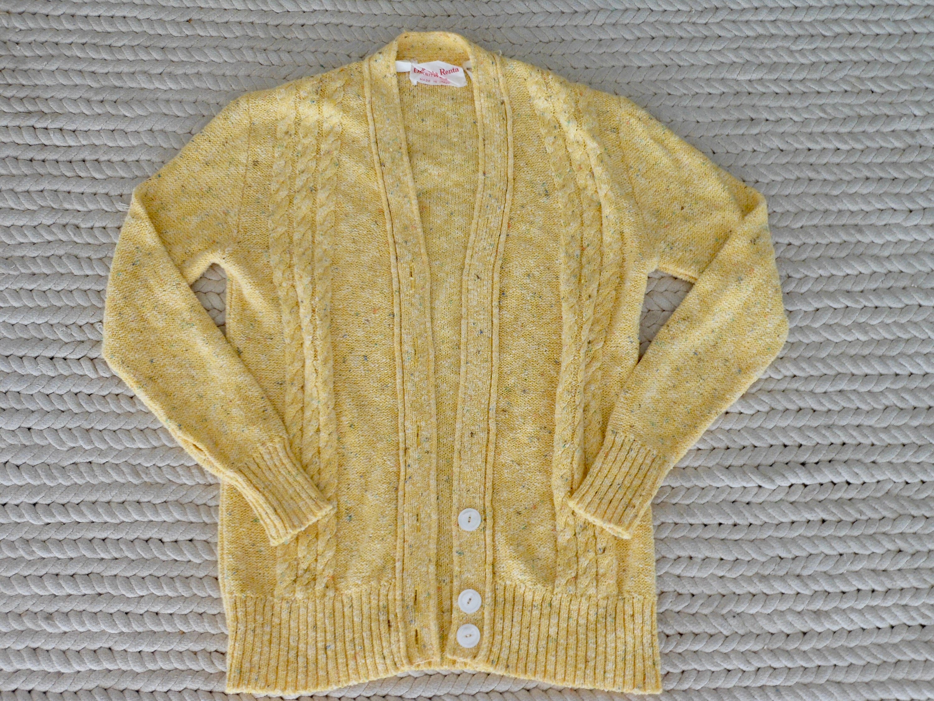 Yellow Cardigan Vintage Sweater Medium 
