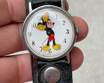 Vintage Mickey Mouse Watch Walt Disney Production Collectible Yellow Gloves