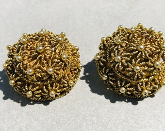 Sterling Olympia 925 Huge Gold Flower Dome Vintage Clip On Earrings