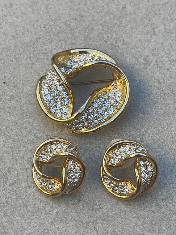 Rhinestone Jewelry Set Vintage Brooch Matching Ea… - image 2