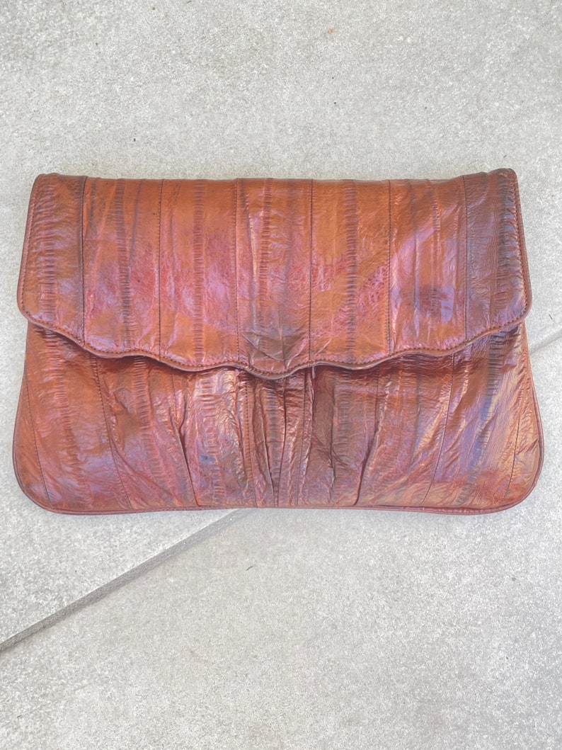 Eel Skin Vintage Clutch Shoulder Bag Purse image 6