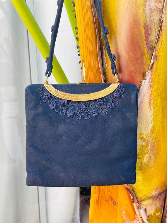1960s Loewe Couture Handbag Suede Purse Vintage D… - image 2