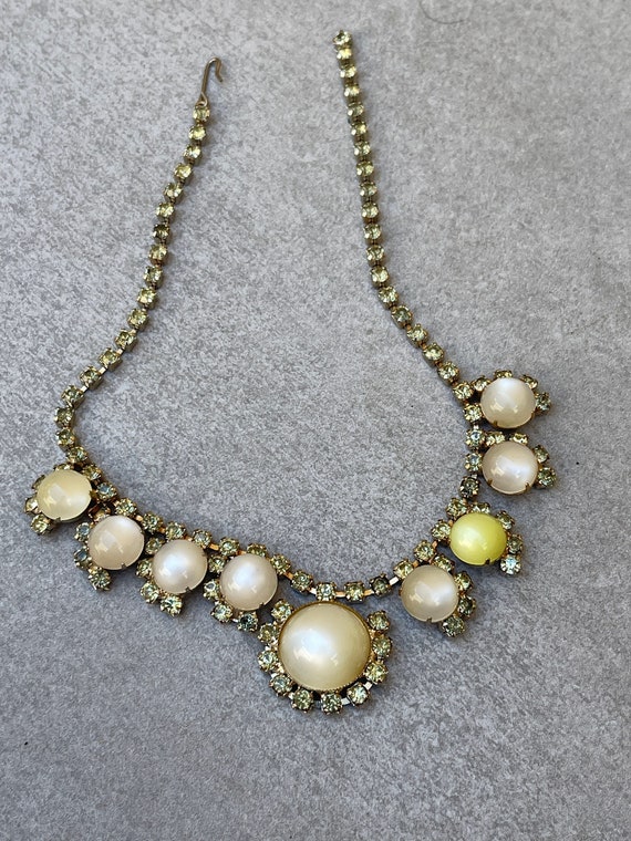 Moonglow Lucite Rhinestone Vintage 50s Necklace - image 1