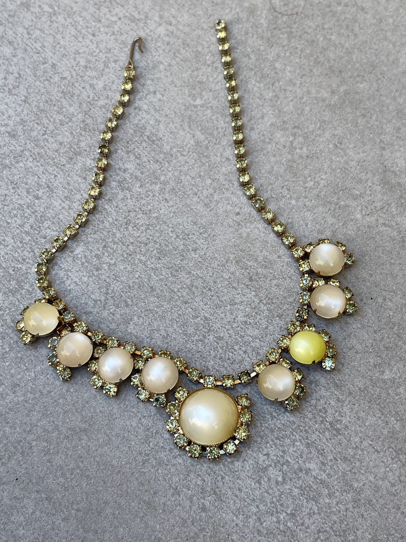 Moonglow Lucite Rhinestone Vintage 50s Necklace image 1