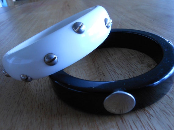 Chunky bangles Stacking Bracelets with screws bla… - image 3