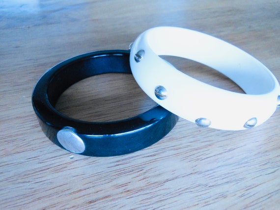 Chunky bangles Stacking Bracelets with screws bla… - image 4