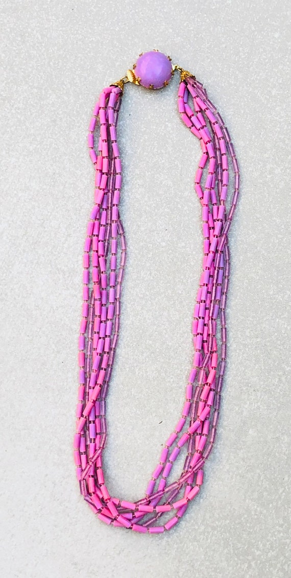 Tubular Pink Beaded Multi Strand  Vintage Necklace - image 6