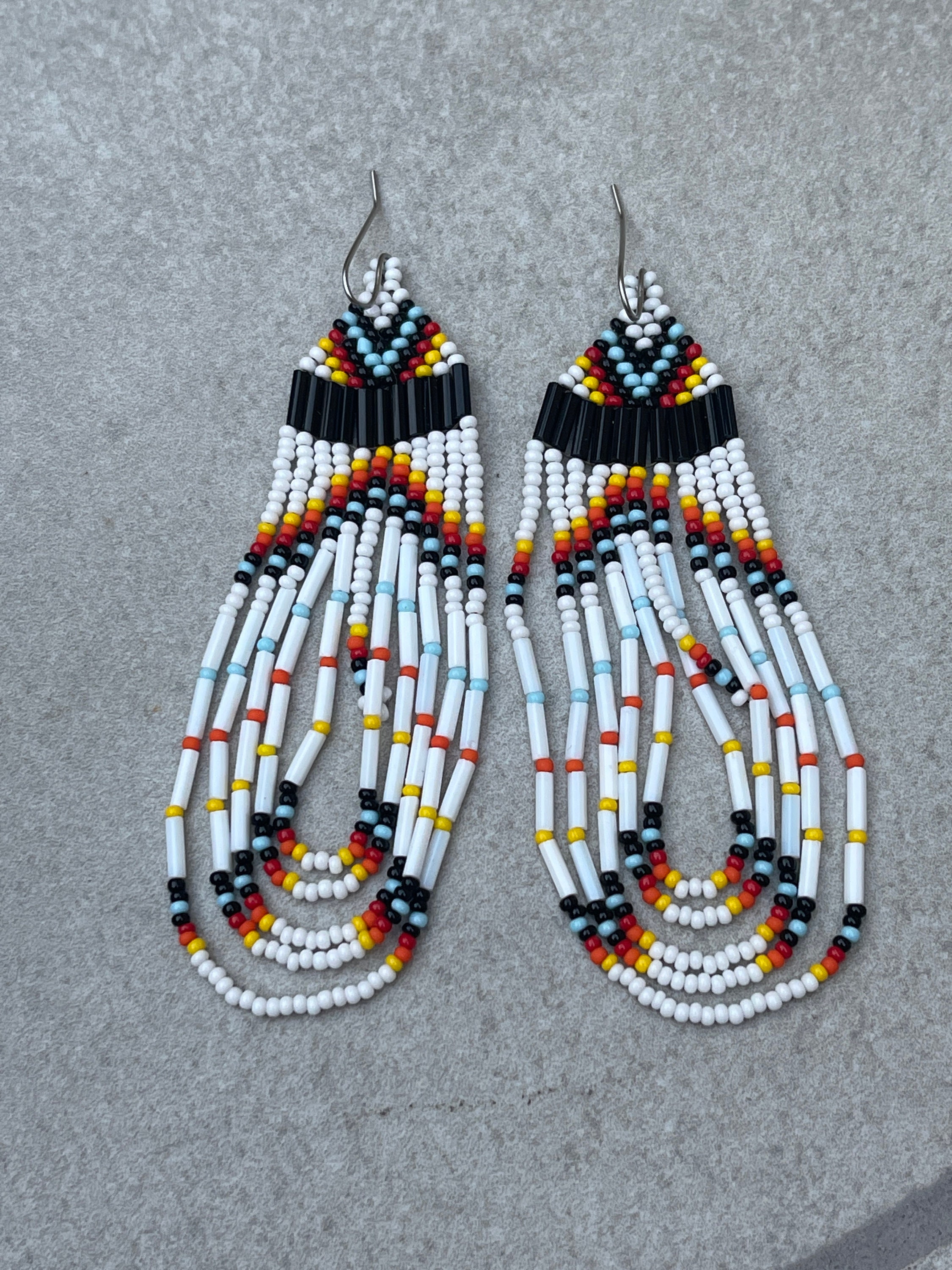 Native American Beaded Earrings Long Loop Seed Bead Dangle - Etsy
