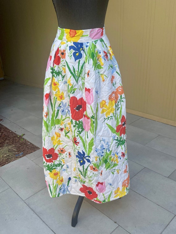 70s Quilted Floral Vintage Maxi Skirt