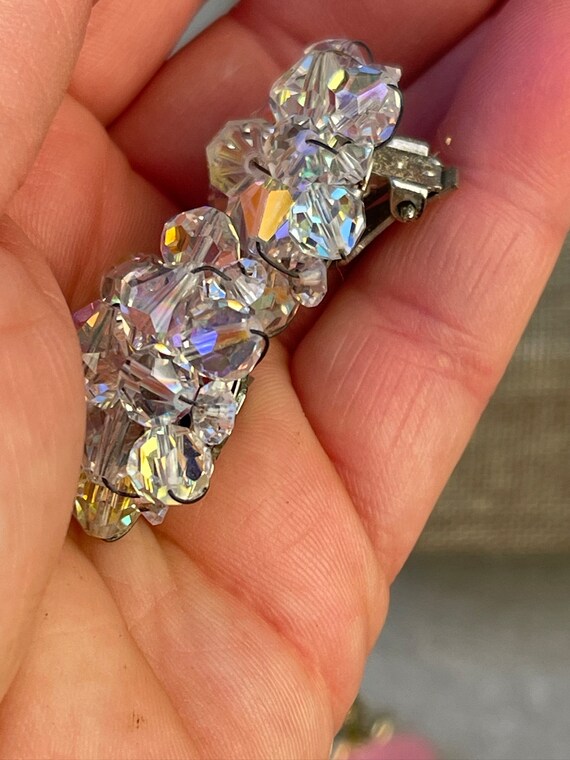 AB Crystal Flower Cluster Vintage Clip On Earrings - image 5
