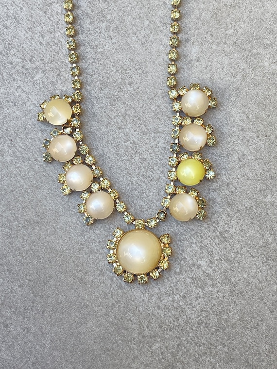 Moonglow Lucite Rhinestone Vintage 50s Necklace - image 2