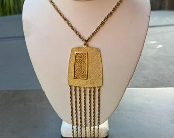 Etruscan Style Gold Filigree Fringe Pendant Necklace