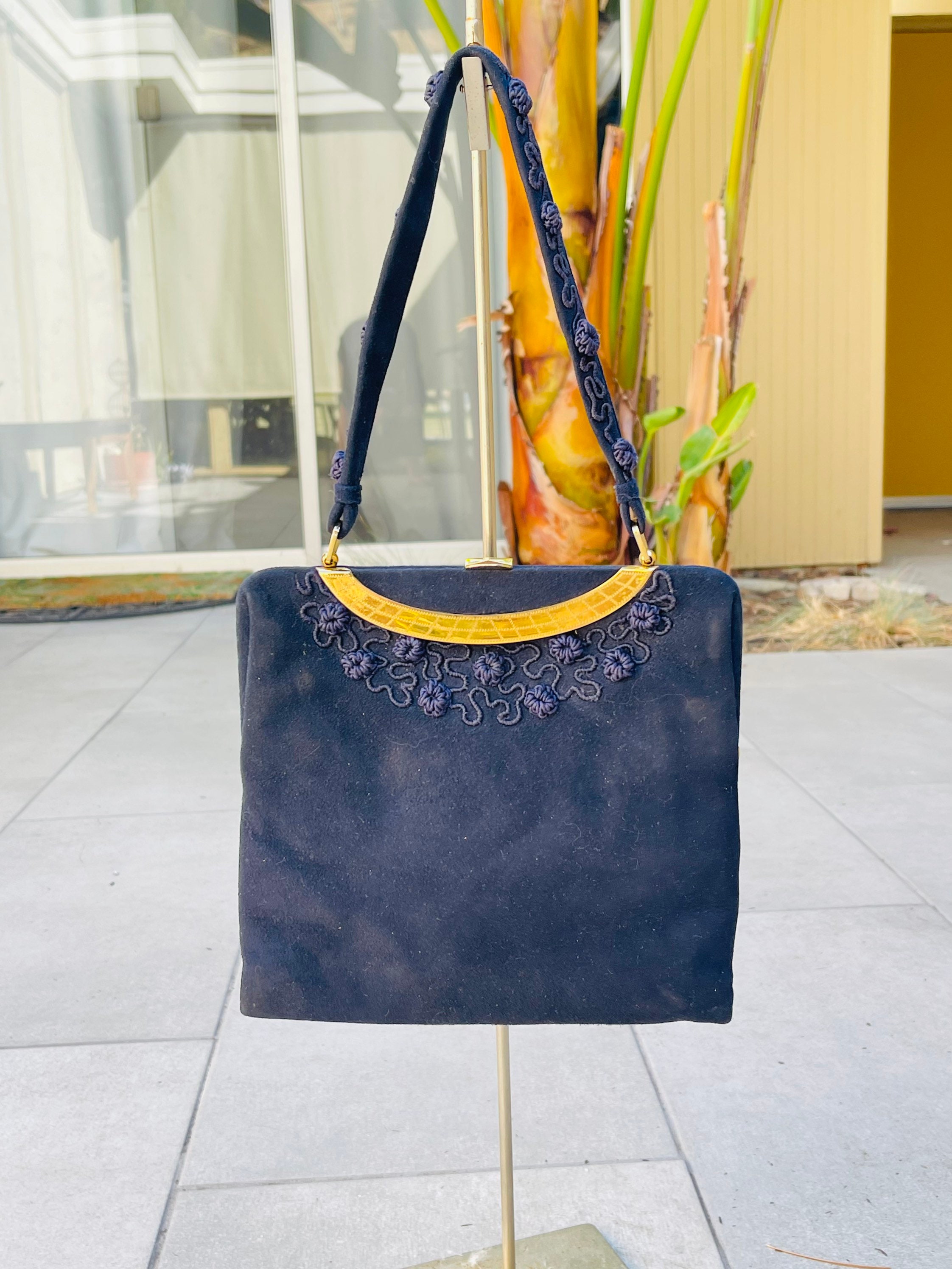 navy suede purse
