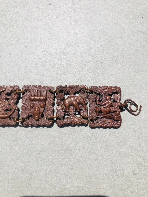 Egyptian Revival Vintage Copper Panel Bracelet - image 3