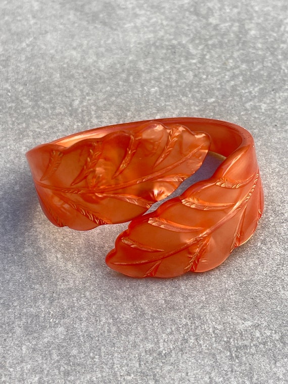 Coral Lucite Leaf Bypass Cuff Bracelet