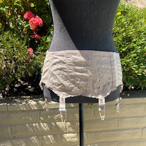 50&#39;s Tan Garter Belt Girdle Skirt Vintage Lingerie by Ulla Medium
