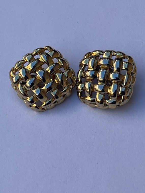 Givenchy Gold Earrings Woven Square Clip Ons Etsy Singapore