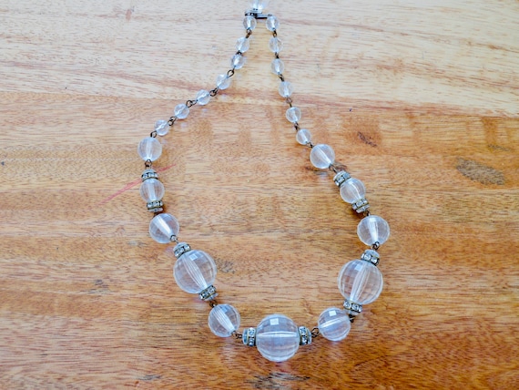 Chunky clear beaded necklace rhinestone spacer be… - image 1