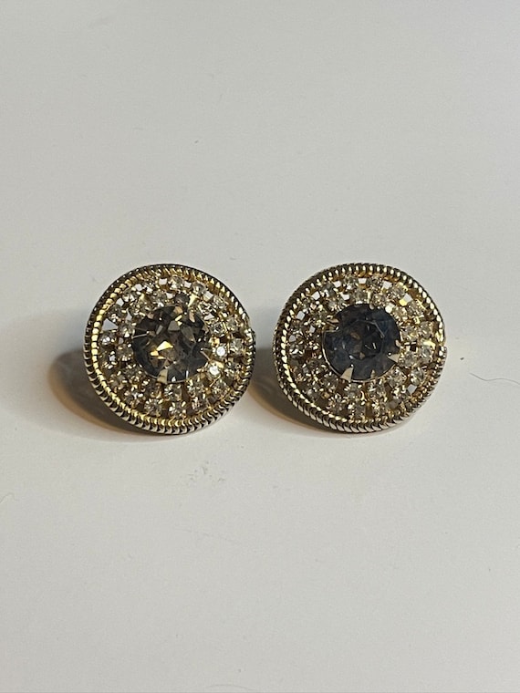 Boucles D'oreilles Clips Argentées Avec Cristaux - Bijou Vintage N°487, état Impeccable