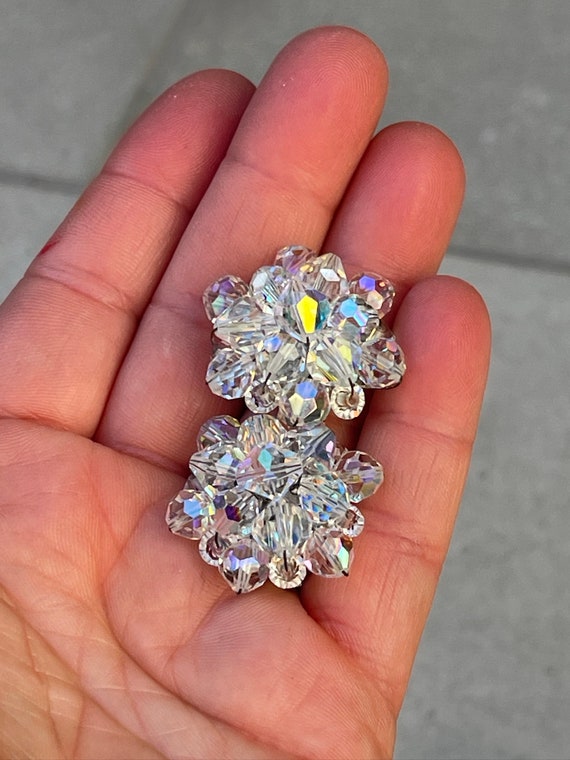 AB Crystal Flower Cluster Vintage Clip On Earrings - image 10