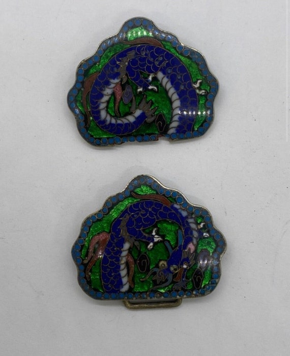 Antique Cloisonne Dragon Buckle Chinese Sash Belt Buckle - Etsy display picture 2