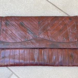 Genuine Eel Skin Burgundy Leather Vintage Clutch Purse