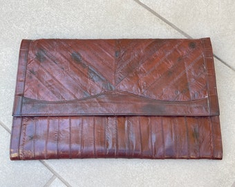 Genuine Eel Skin Burgundy Leather Vintage Clutch Purse