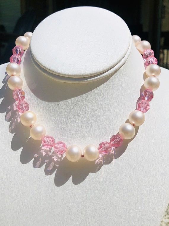 Marvella Pink Faceted Glass Bead Faux Pearl Vintag