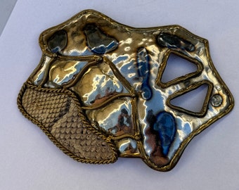 Brutalist Mixed Metals Huge Vintage Belt Buckle Snakeskin Detail