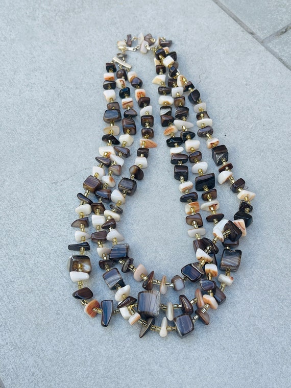 Multi Strand Shell Stone Beaded Vintage Necklace