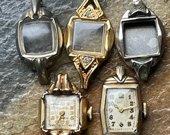 Bulova Elgin Antique Watch Face Lot Parts Repair Gold Vintage